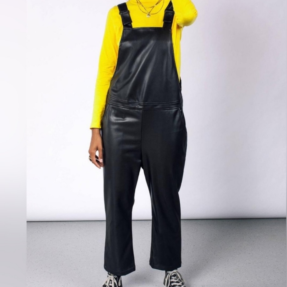 Wildfang Vegan Leather Overalls in Black Size Large